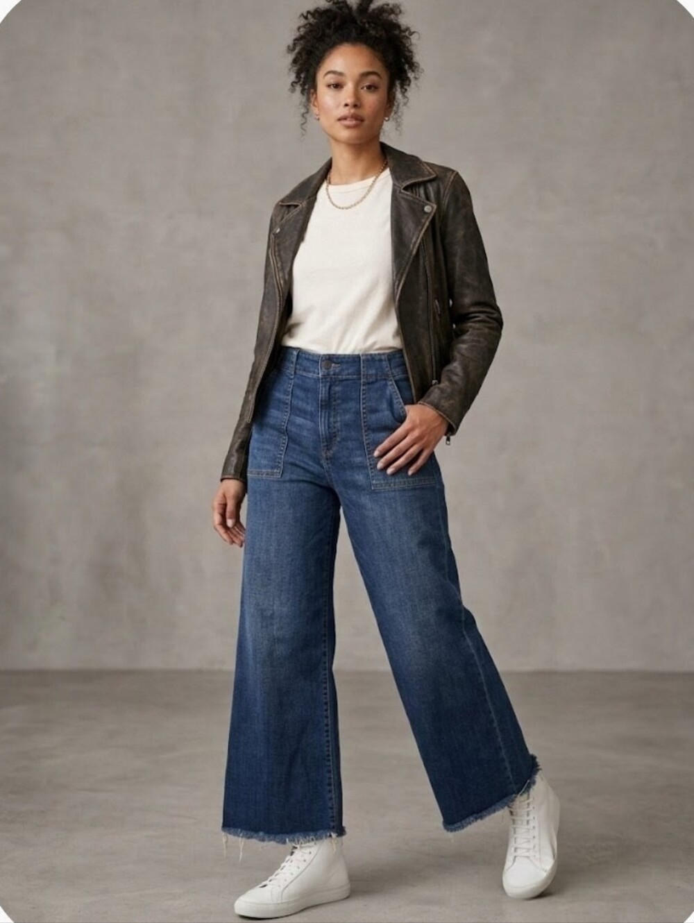 Kut from the Kloth Wide-Leg Frayed Hem Denim Jeans